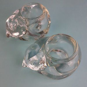 Pair of Vintage Indiana Glass Sleeping Cat/Kitten Votive Tea Light Holders